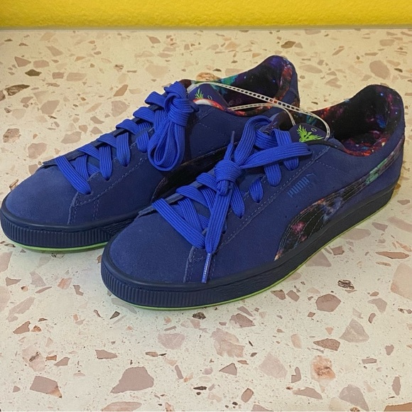 Puma Size 7 Blue Neon Green Suede Classic XXI LaMelo Ball Galaxy Sneakers NEW - Picture 4 of 11